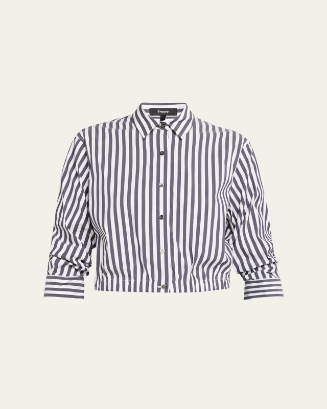 Stripe Cropped Button-Front Shirt